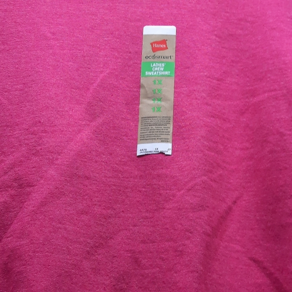 NWT Hanes Jazzberry Pink Heather Eco Smart Ladies Crew Sweatshirt 1XL (16W) - Picture 3 of 6